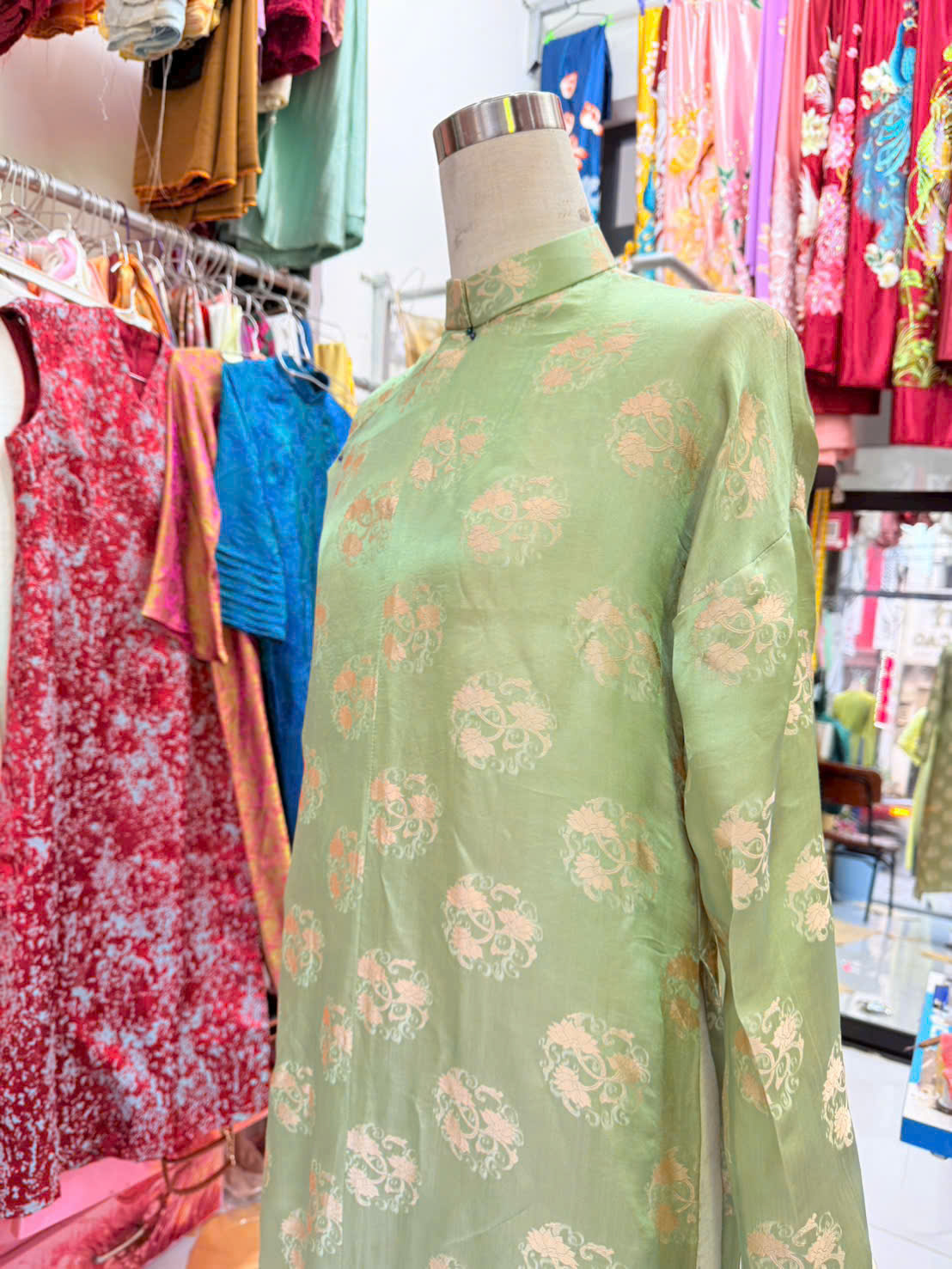 Đồ bà ba lụa trơn màu xanh pastel